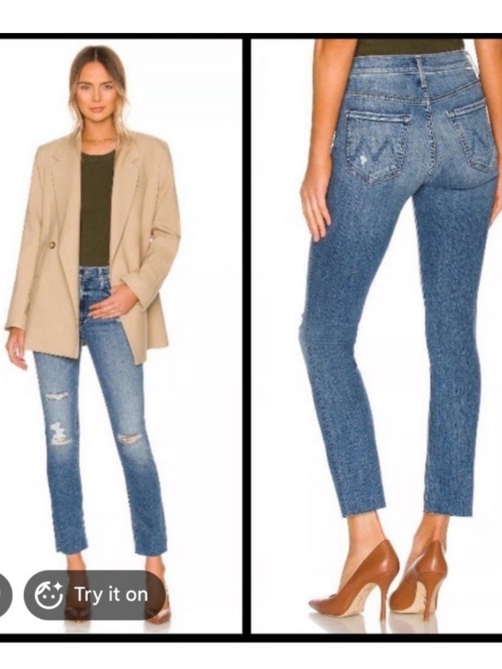 MOTHER The Mid Rise Dazzler Ankle Fray Jeans Weekend Warrior Distressed Size 24